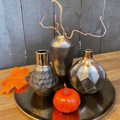 Vase/ Fat  keramikk - sort/gull-s/4 stk